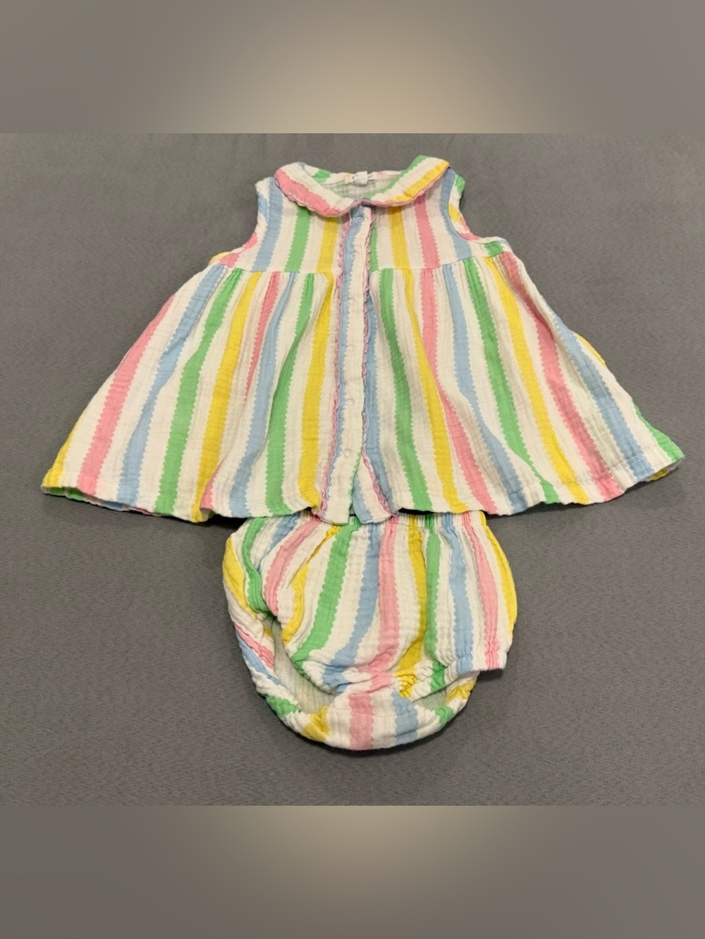 Baby Girls Pastel Rainbow Stripe Dress & Bloomers Set - White
